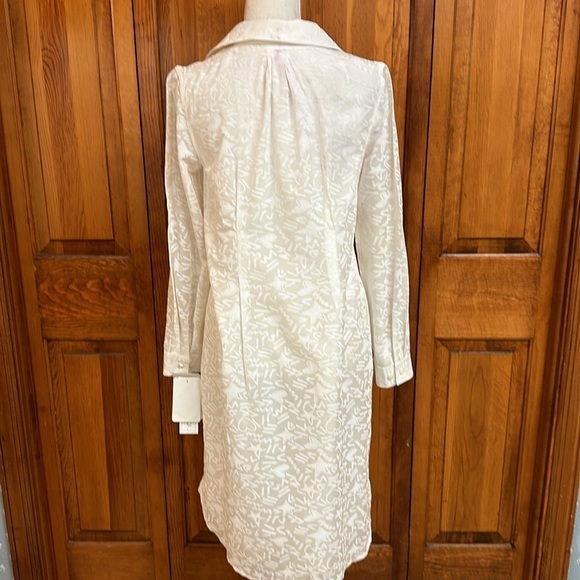 Pell & Co. Creamy White Graphic Silk Blend Buttondown Longsleeved Dress NWT S 4 - Picture 4 of 11